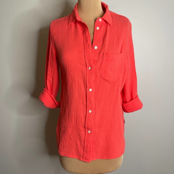 J.Crew 100% Cotton Classic Buttondown Coral Shirt Cuff Blouse Top 2 Cuffs Travel - Picture 3 of 16